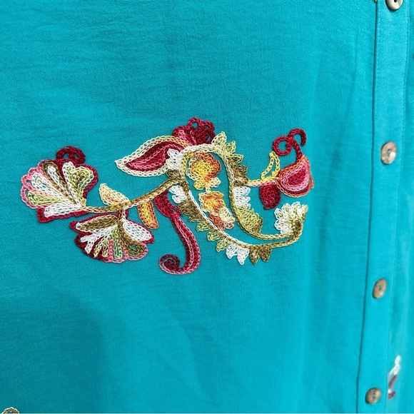 Anthropologie Fig Flower Turquoise Embroidered Top SZ 3X Peasant Button Up NWT - Picture 5 of 11